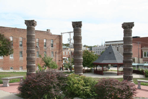 Columns from the razed Robidoux Hotel stand sentinel